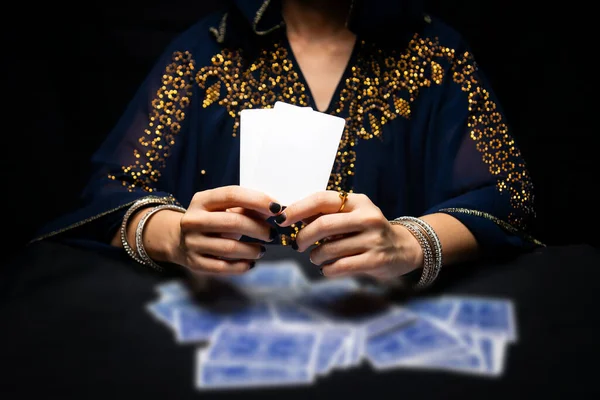 Mains Diseur Bonne Aventure Cartes Tarot — Photo