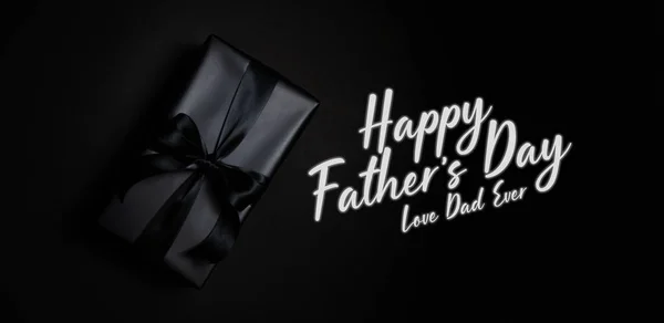 Happy Father Day Koncepcja Tła Góry Widok Czarny Prezent Pudełko — Zdjęcie stockowe