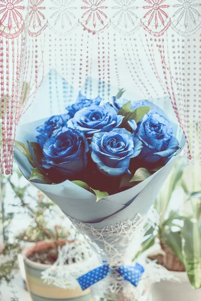 Bouquet of blue roses. Happy Birthday. Holiday bouquet. Blue flowers.