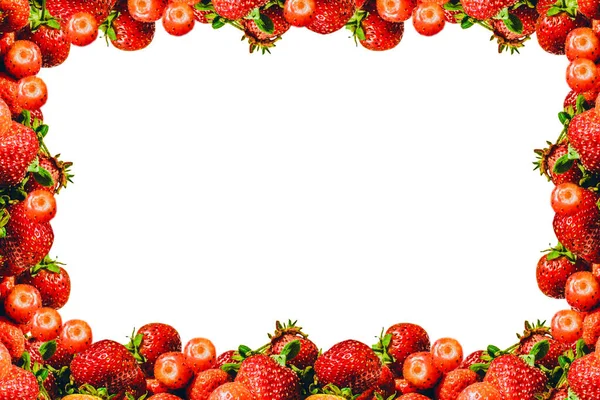 Aardbeien Frame Een Witte Achtergrond Berry Achtergrond Plaats Voor Tekst — Stockfoto