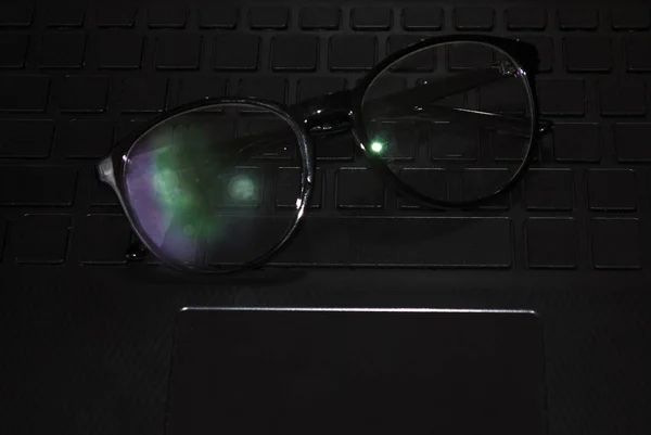 Desktop Laptop Safety Glasses Working Computer — Stok fotoğraf