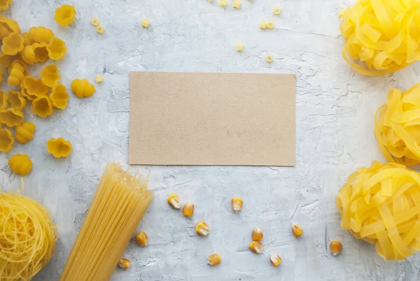 Produtos Farinha Milho Sem Glúten Tipos Massas Manicotti Bucatini Fettuccini — Fotografia de Stock