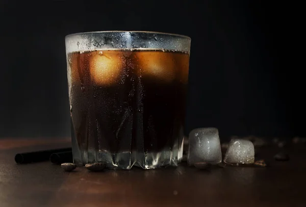 Iced Coffee Glasses Cold Cold Coffee Dark Chocolate Coffee Beans — Stock Photo, Image