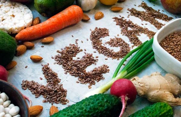 Hälsa Vegan Mat Koncept Livsmedel Med Hög Halt Antioxidanter Fibrer — Stockfoto