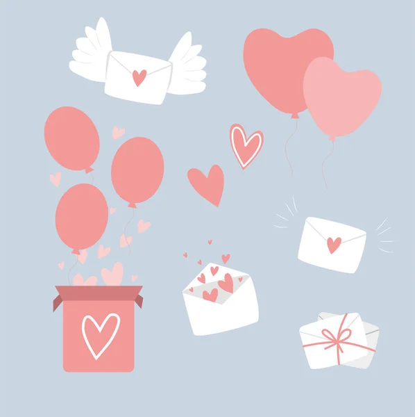 Courrier Amour Ballons Pour Décorer Illustration Saint Valentin Vecteur — Image vectorielle