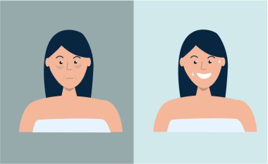 Before and after effect. Cosmetology. Flat vector illustration