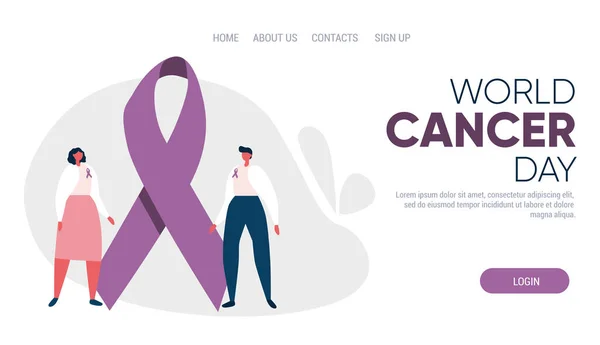 World Cancer Day Awareness Campaign Tempalte Website Landing Page Flat — ストックベクタ