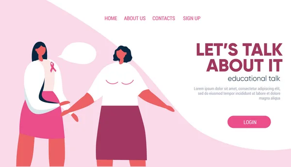 Женщины Розовыми Лентами Груди Разговаривают Друг Другом Осознание Рака Молочной — стоковый вектор