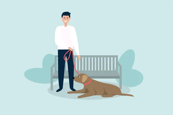 Man Walking Dog Vector Illustration — 图库矢量图片