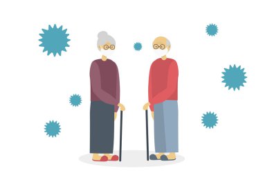 Büyükbaba ve büyükbaba güvenliği, basitçe vektör çizimi, corvid-19 kavramı