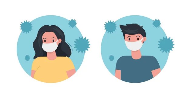 Personas Máscara Médica Simplemente Vector Ilustración — Vector de stock