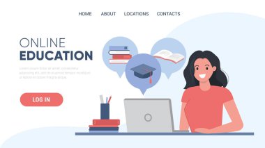 Çevrimiçi eğitim afişi, basitçe vektör illüstrasyonu 