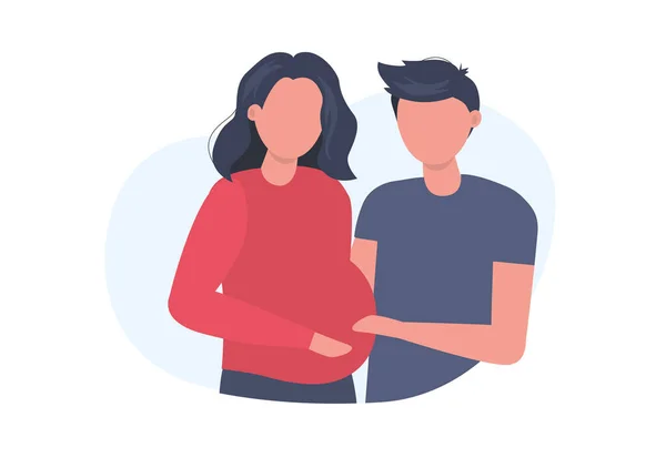 Graviditet Och Moderskap Kvinna Med Man Helt Enkelt Vektor Illustration — Stock vektor
