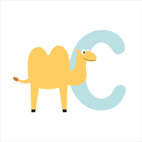 Amarillo Camello Personaje Dibujos Animados Con Letra Simplemente Vector Ilustración — Archivo Imágenes Vectoriales