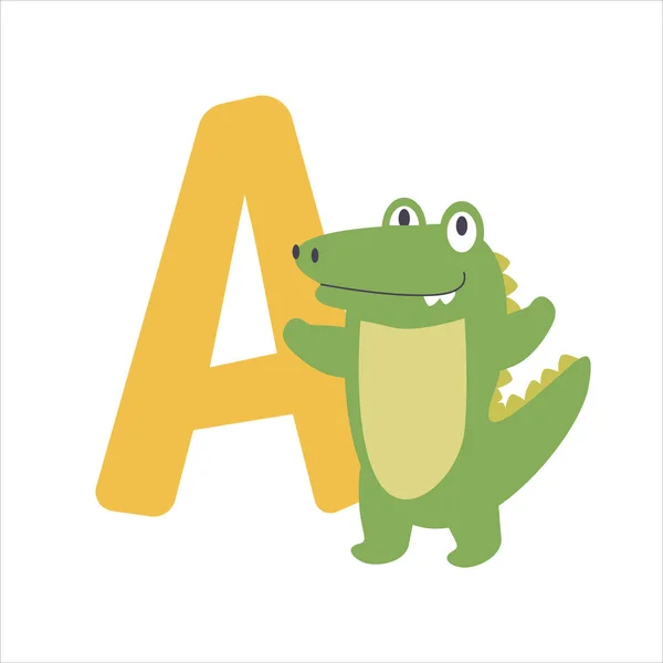 Verde Personaje Dibujos Animados Aligator Con Una Letra Simplemente Vector — Archivo Imágenes Vectoriales