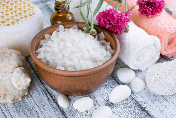 Spa salon with sea salt