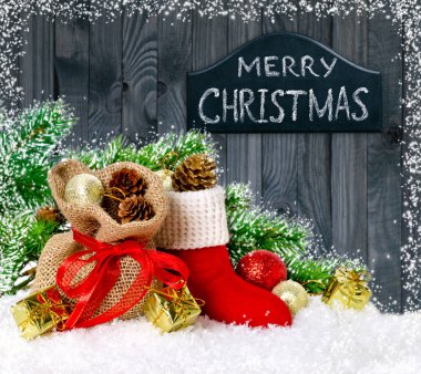 Noel kartı ile Noel Baba'nın çizme