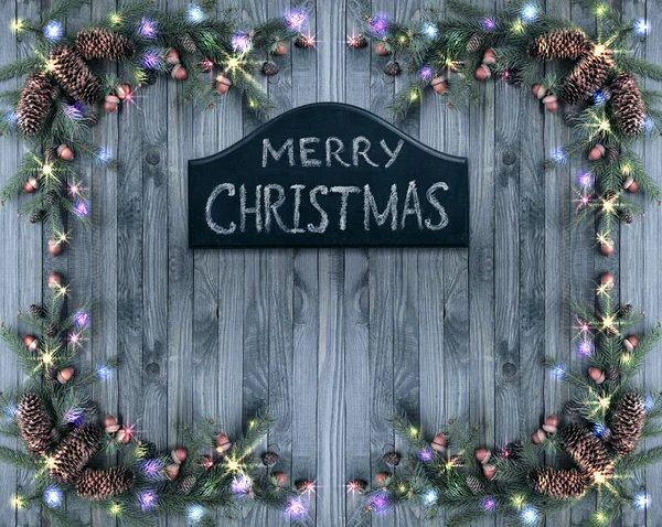Cartello di benvenuto natalizio con illuminazione, stelle luminose, s — Foto Stock
