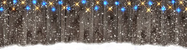 Χριστουγεννιάτικο πανό με λαμπερό φώτα και γιρλάντα για ξύλινη σανίδα — Φωτογραφία Αρχείου