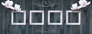 Vintage kartı fotoğraf çerçeveleri ve Manolya