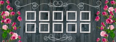 Vintage kartı fotoğraf çerçeveleri ve güller