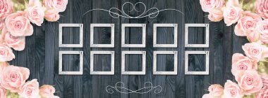 Vintage kartı fotoğraf çerçeveleri ve güller