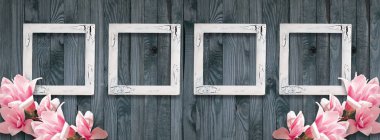 Fotoğraf çerçeveleri ve Manolya çiçek woo duvara arka plan