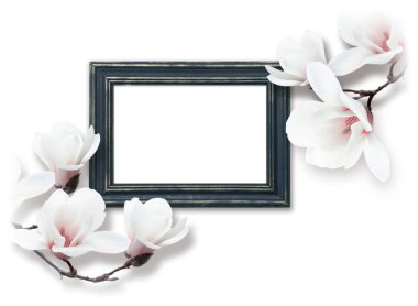 Manolya çiçek ve fotoğraf çerçevesi 