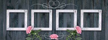 Vintage kartı fotoğraf çerçeveleri ve güller