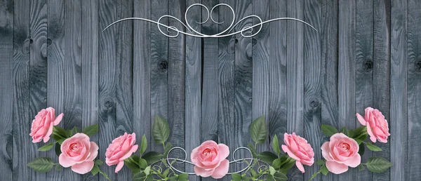 Cartão vintage com ornamento de rosas — Fotografia de Stock