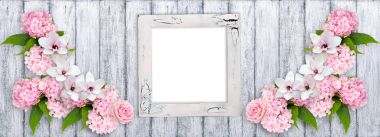 Fotoğraf çerçevesi Manolya çiçek, gül ve HORTENSIA