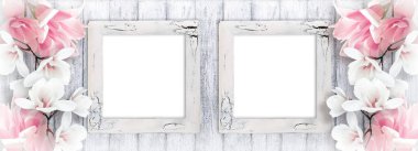 Retro fotoğraf çerçeveleri ile Manolya çiçek