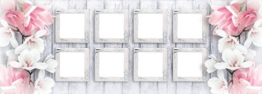 Retro fotoğraf çerçeveleri ile Manolya çiçek