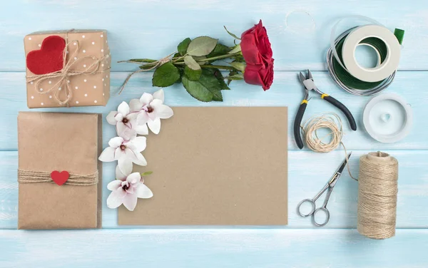 Workplace for preparing handmade decorations for holidays — Stock Photo, Image