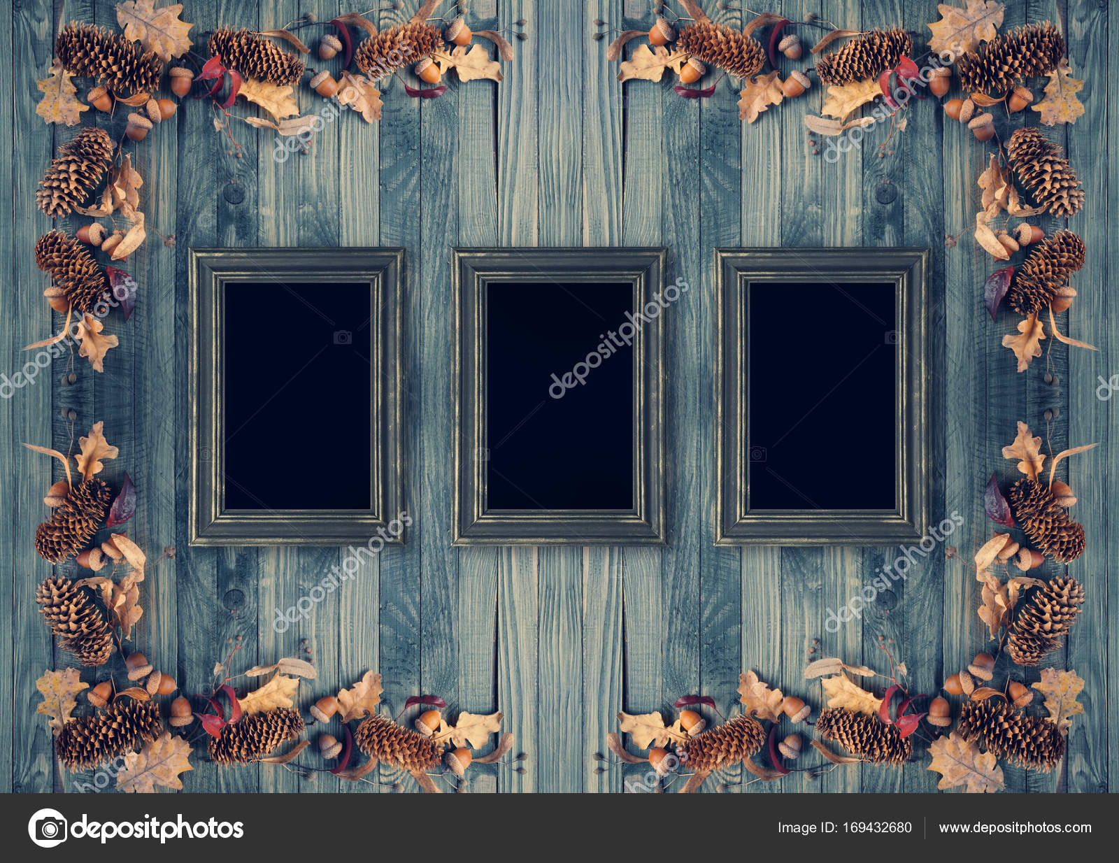 Autumn Background With Frames Decorated In Rustic Style Stock Autumn Background With Frames Decorated In Rustic Style Stock