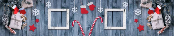 Boże Narodzenie transparent z prezentami i ramki — Zdjęcie stockowe