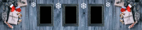 Banner de Natal com moldura de foto e presentes — Fotografia de Stock