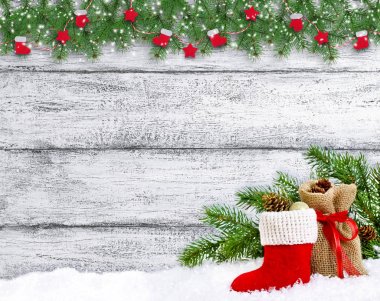 Noel arka planda Santa önyükleme ve çanta vintage tarzı