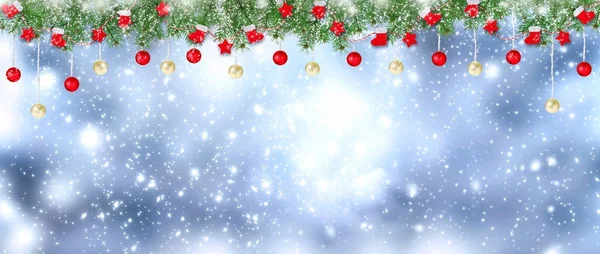 Banner de Navidad. Botas, guantes, estrellas y pelotas de Santa — Foto de Stock