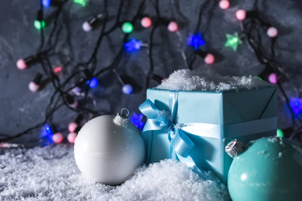 Kerstballen Decoraties Blauwe Achtergrond — Stockfoto
