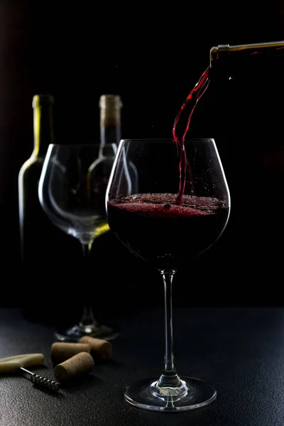 Glass Red Pink Wine Black Background Wine List Menu Close — Stock Photo, Image