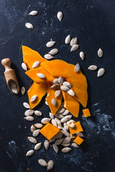 Healthy Pumpkin Seeds Cut Slices Cubes Baking Eating Delicious Vegetarian — 스톡 사진