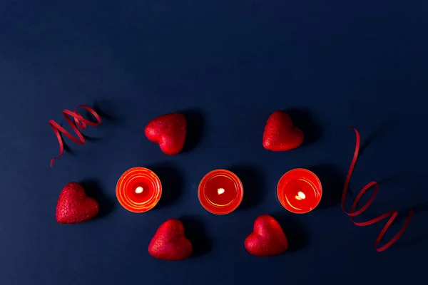 Walentynki Romantyczne Tło Sercami Świecami Tło Wakacyjne Serca Świętowanie Wesel — Zdjęcie stockowe