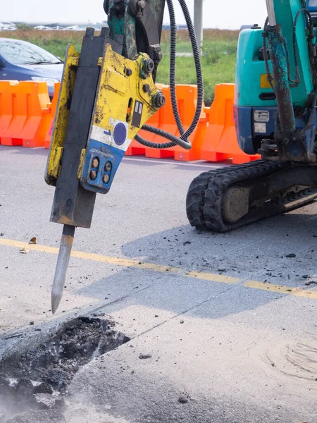 Lavori Stradali Cantiere Escavatore — Foto Stock