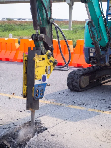 Lavori Stradali Cantiere Escavatore — Foto Stock