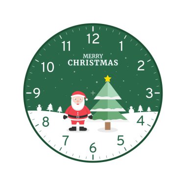 Christmas concept printable clock face template isolated on white background, Santa Claus stand on the snowy ground with Christmas tree. vector Christmas concept printable clock face template isolated on white background, Santa Claus stand on the snowy ground with Christmas tree. vector