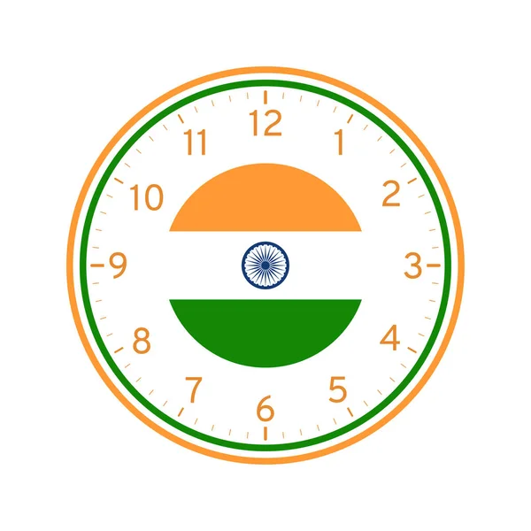 Concept Drapeau Inde Modèle Visage Horloge Imprimable Isolé Sur Fond — Image vectorielle