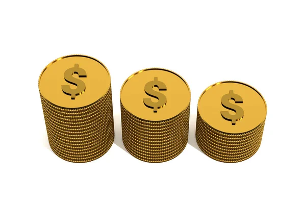 Rendering Stapel Gouden Munt Met Dollarteken Witte Achtergrond — Stockfoto