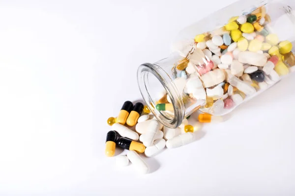 Pills Spilled Out Pill Bottle Top View Medication Medicine Tablets — Stock Photo, Image