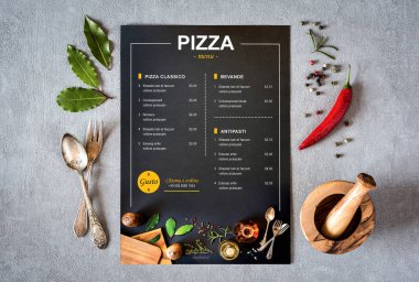 Kafe restoran menüsü, şablon tasarımı. Yemek broşürü. Menü için arka plan. Boşluğu kopyala.